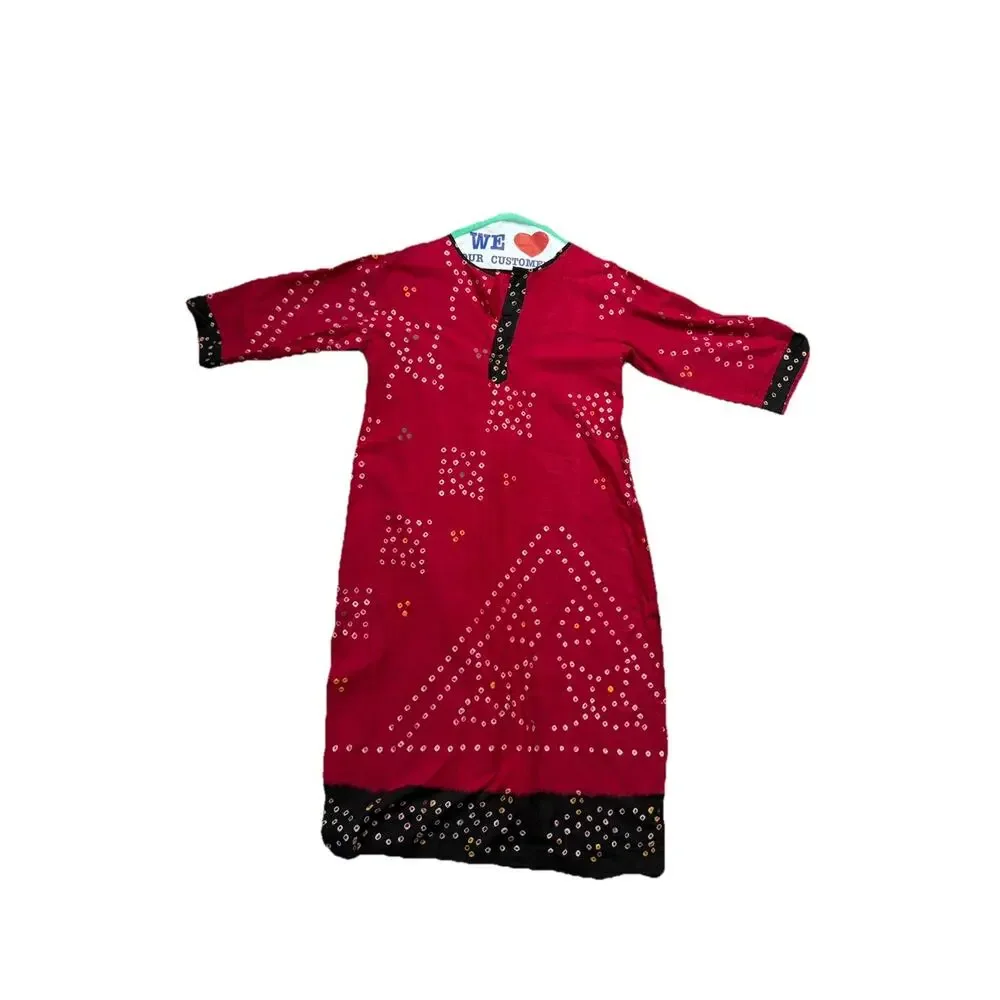 Indian Ethnic Kurti Set with Bandhani Dupatta –Bollywood Women Cotton Red